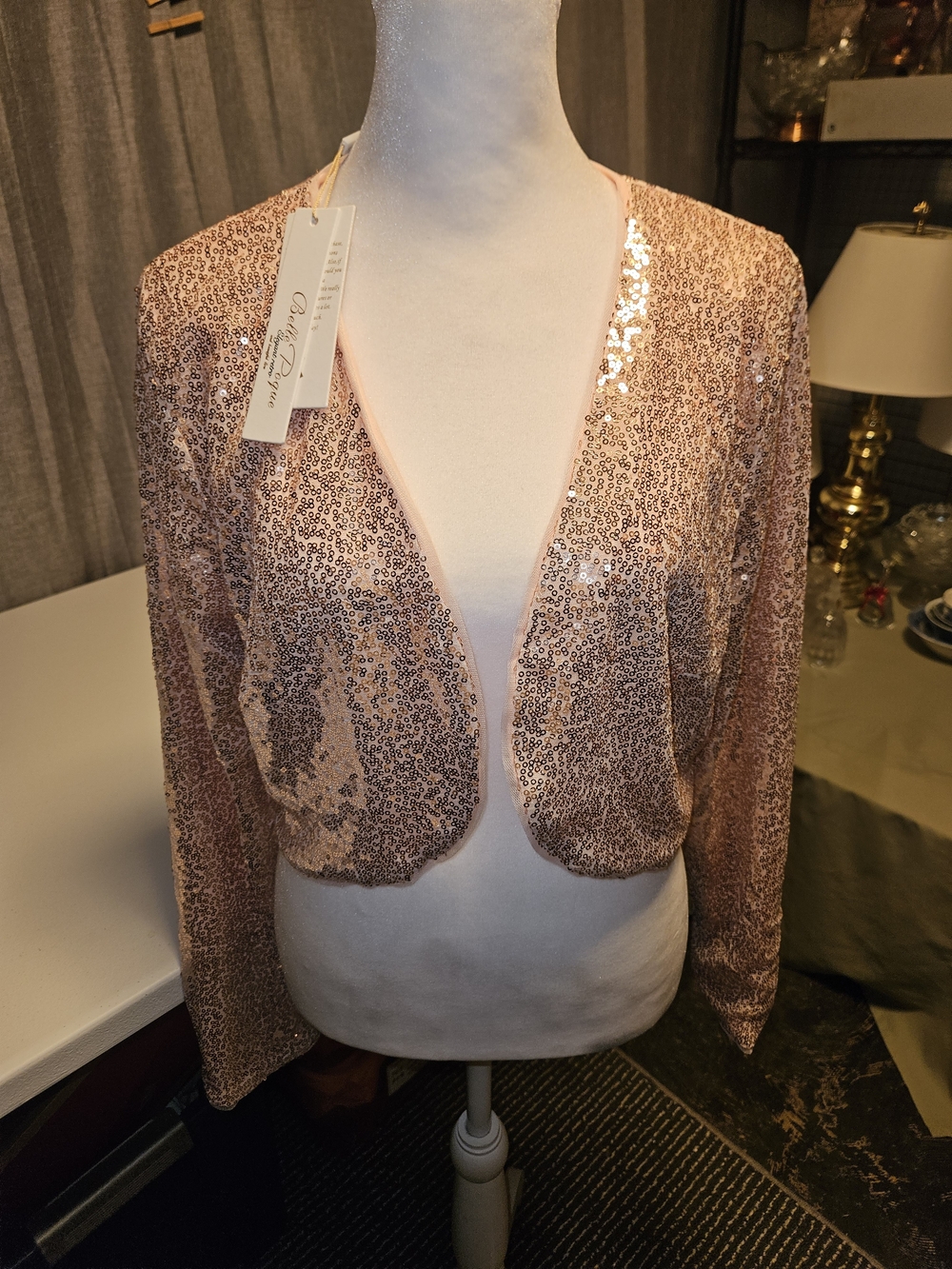 Sequin Cropped Blazer in Rose Gold Sequins NWT